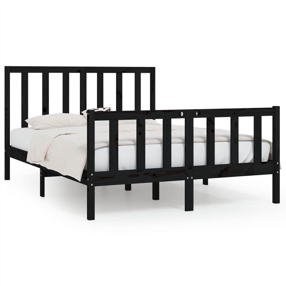 Bed Frame Black Solid Wood 150x200 cm 5FT King Size