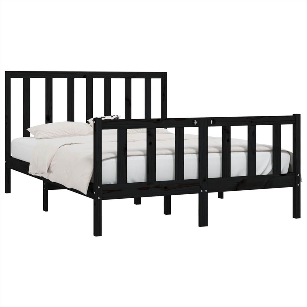 Bed Frame Black Solid Wood 150x200 cm 5FT King Size
