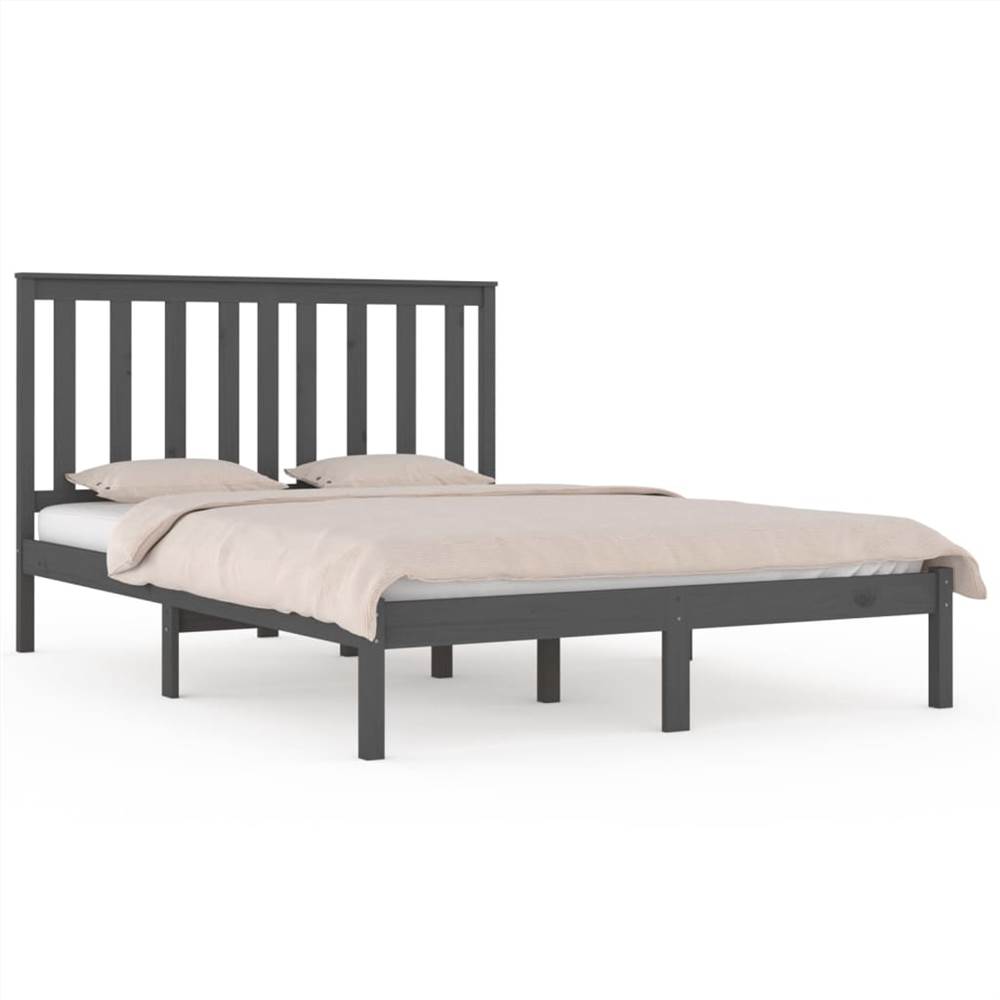 Bed Frame Grey Solid Wood Pine 135x190 cm 4FT6 Double