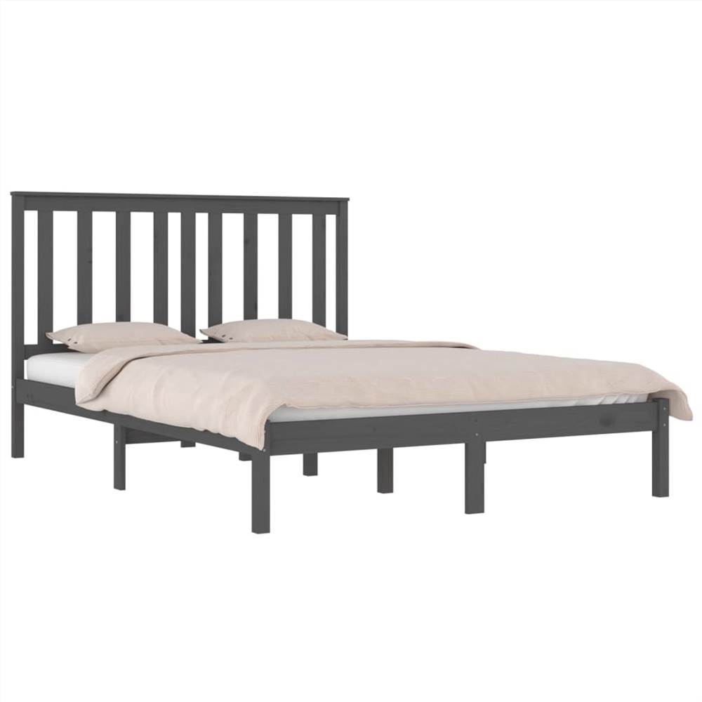 Bed Frame Grey Solid Wood Pine 135x190 cm 4FT6 Double