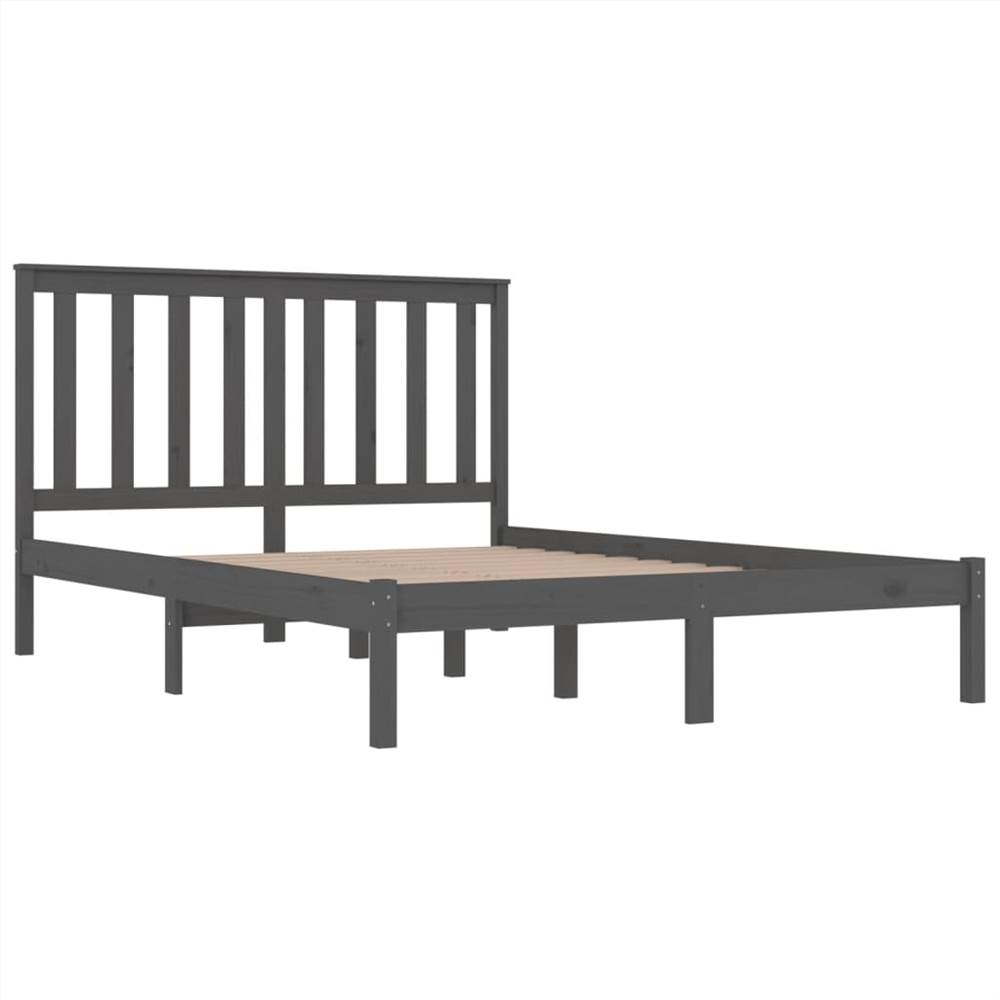 Bed Frame Grey Solid Wood Pine 135x190 cm 4FT6 Double