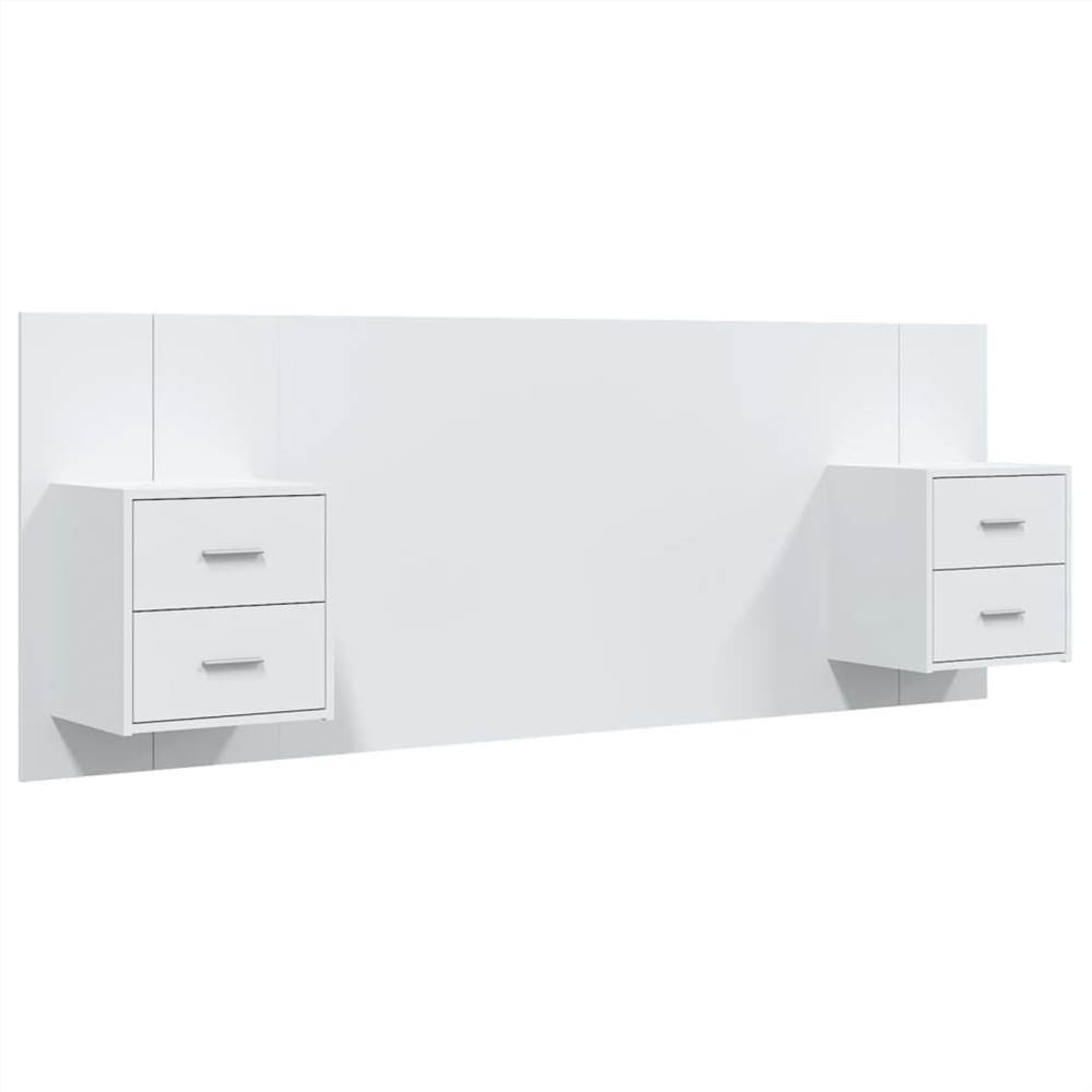 Bed Headboard with Cabinets White Engineered Wood