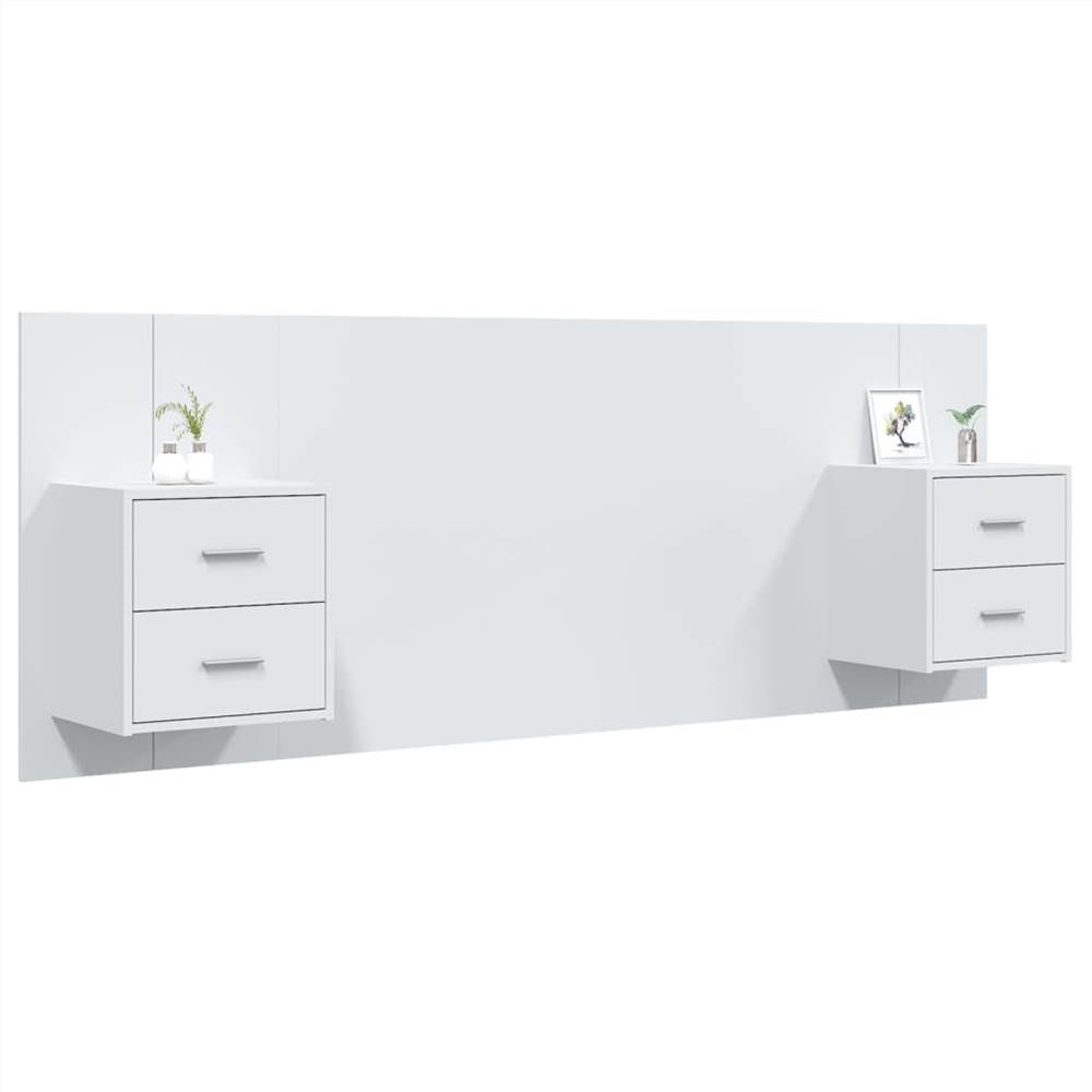 Bed Headboard with Cabinets White Engineered Wood