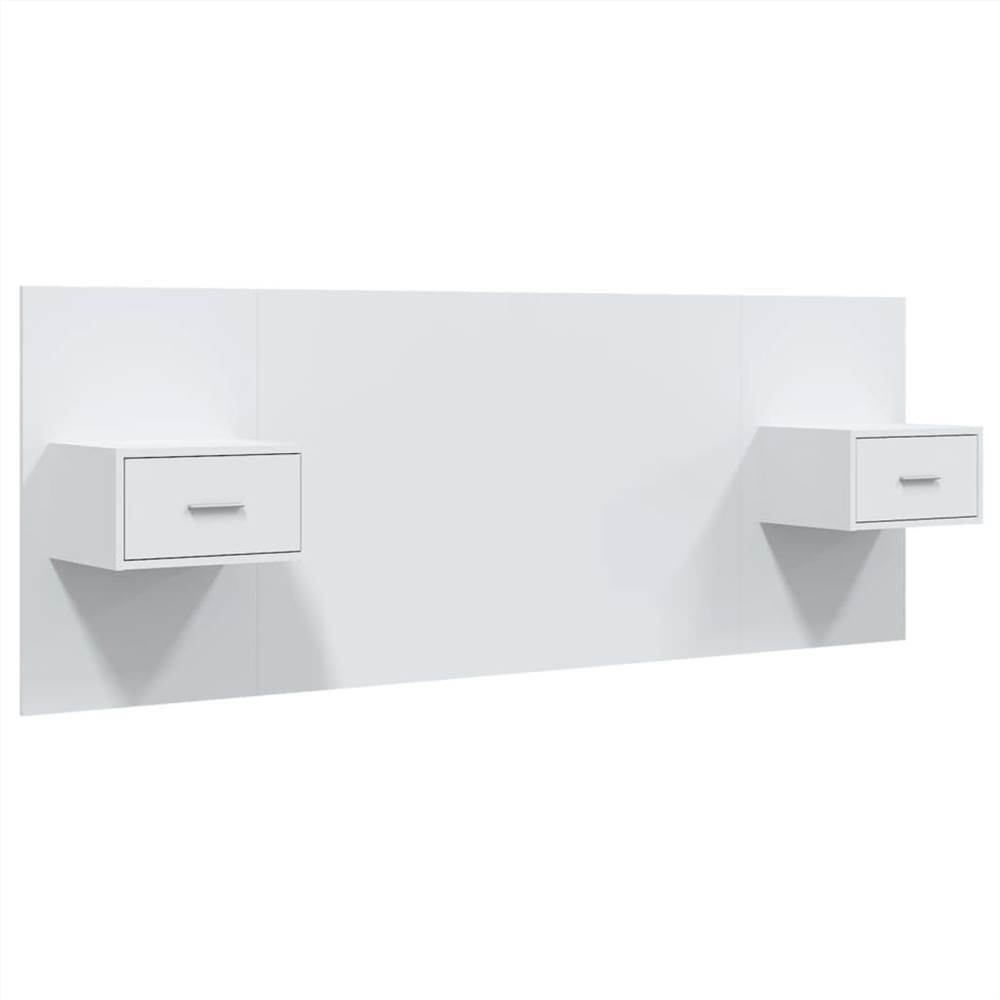 Bed Headboard with Cabinets White Engineered Wood