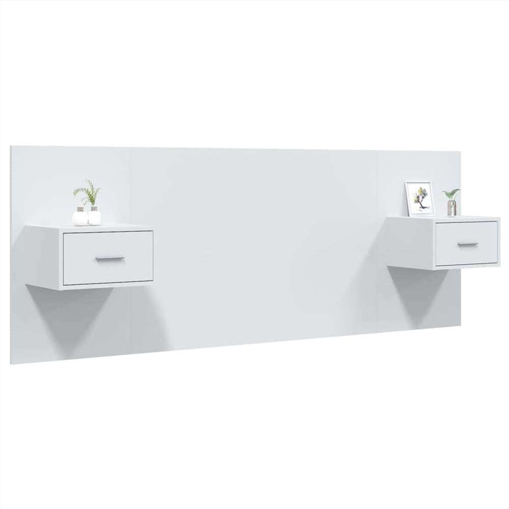 Bed Headboard with Cabinets White Engineered Wood