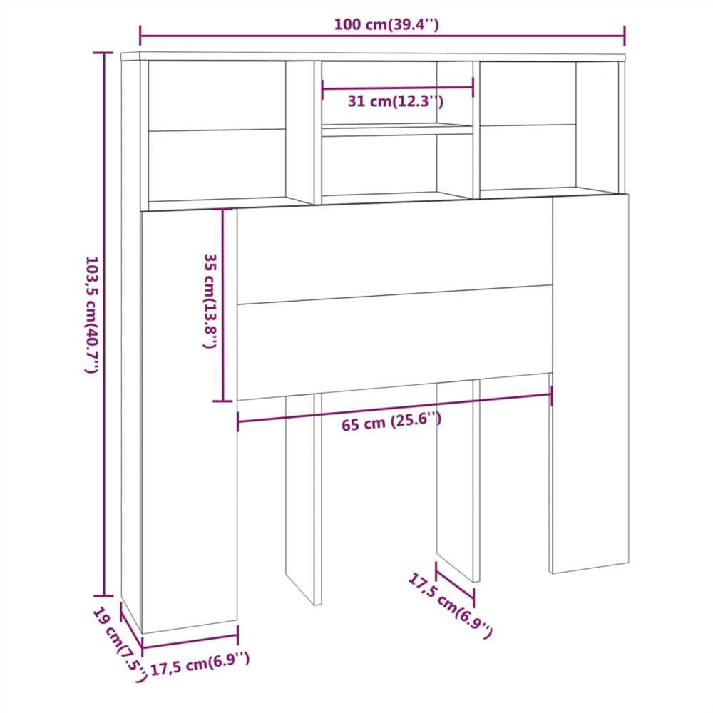 Headboard Cabinet Sonoma Oak 100x19x103.5 cm
