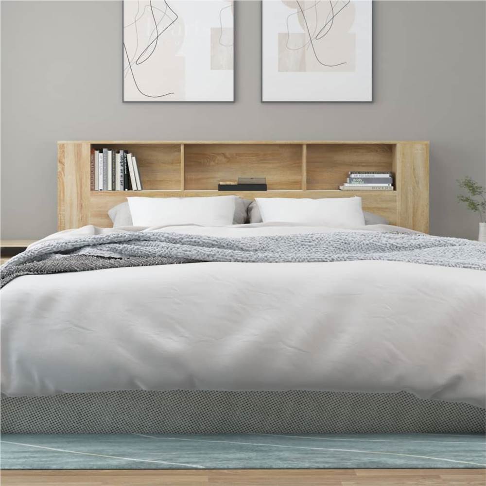 Headboard Cabinet White and Sonoma Oak 200x18.5x104.5 cm