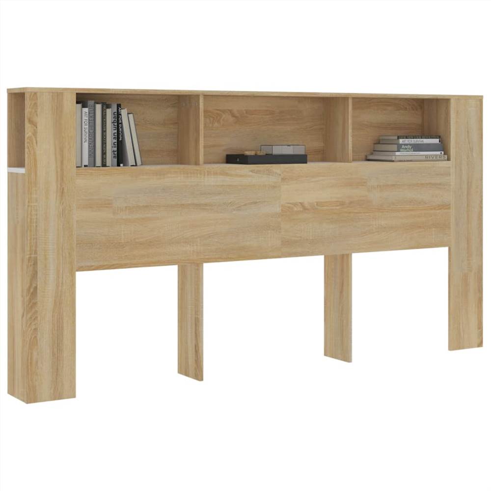 Headboard Cabinet White and Sonoma Oak 200x18.5x104.5 cm