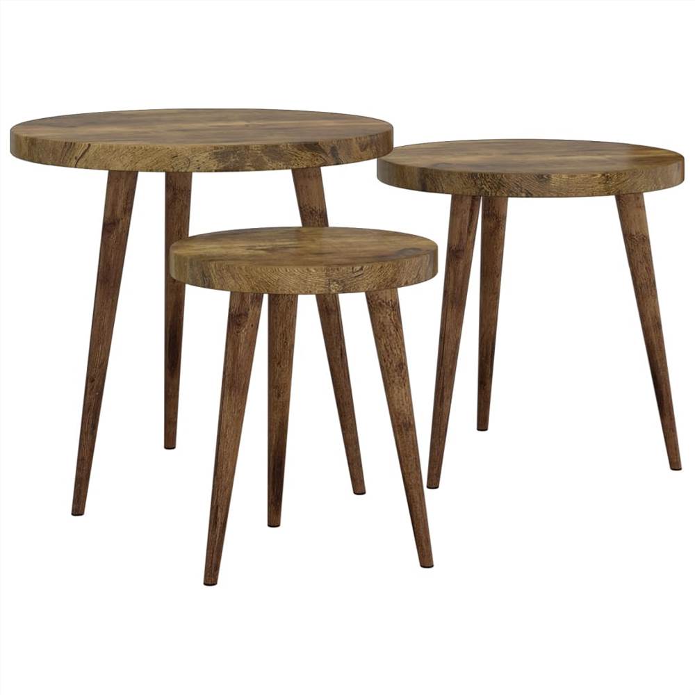 3 Piece Side Table Set Dark Brown MDF and Iron