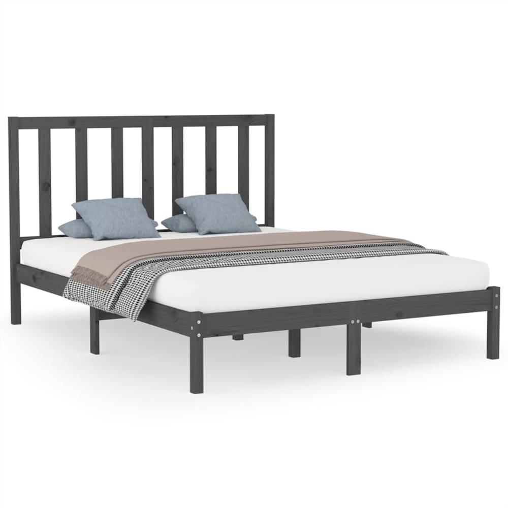Bed Frame Grey Solid Wood 150x200 cm 5FT King Size