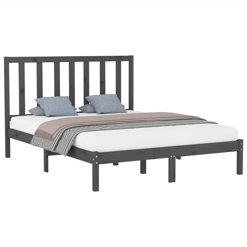 Bed Frame Grey Solid Wood 150x200 cm 5FT King Size