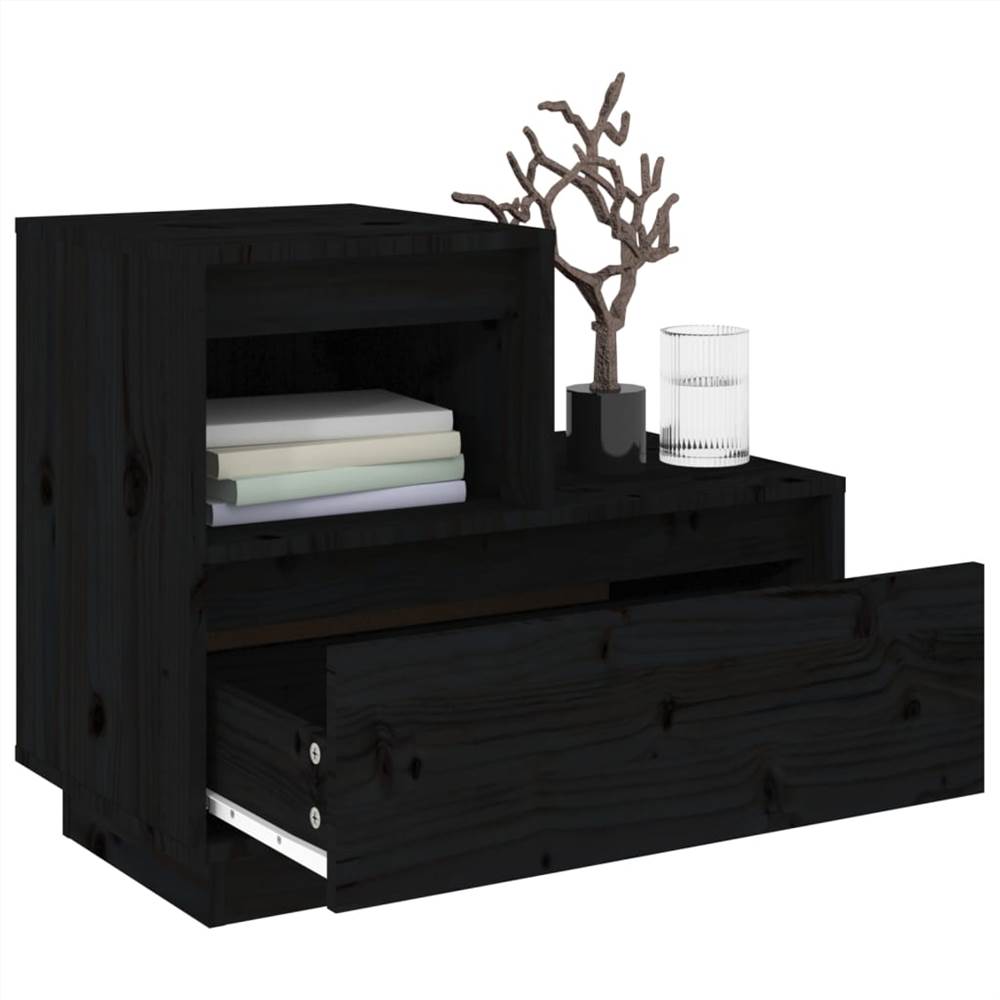 Bedside Cabinet Black 60x34x51 cm Solid Wood Pine