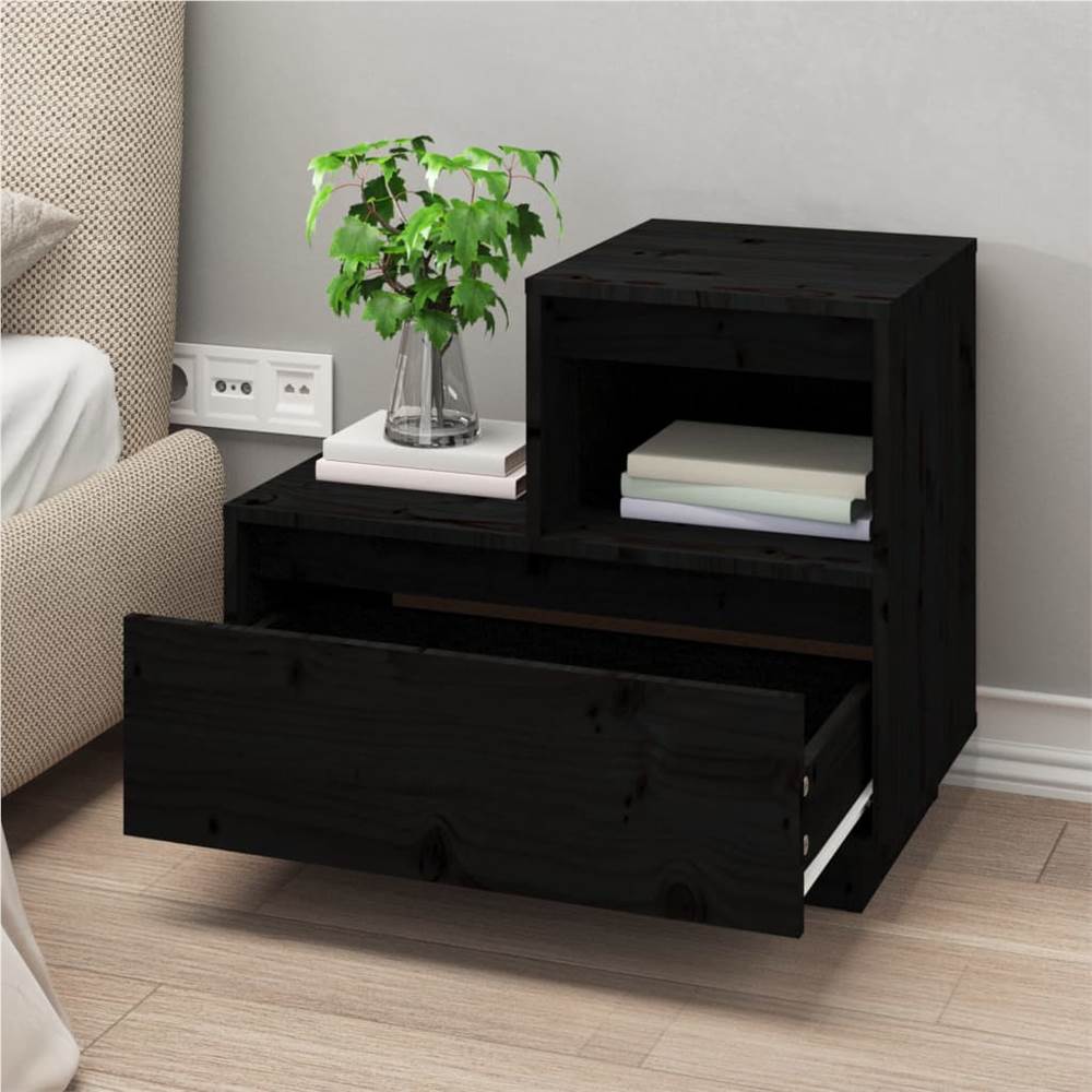 Bedside Cabinet Black 60x34x51 cm Solid Wood Pine