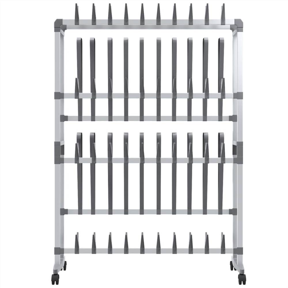 Shoe Rack with Wheels Silver 89x27x120 cm