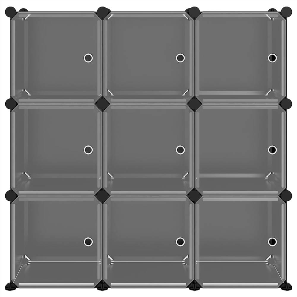 Storage Cube Organiser with 9 Cubes and Doors Black PP