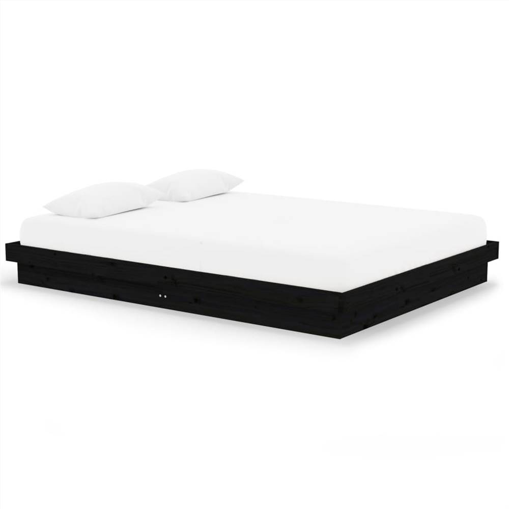 Bed Frame Black Solid Wood Pine 150x200 cm 5FT King Size