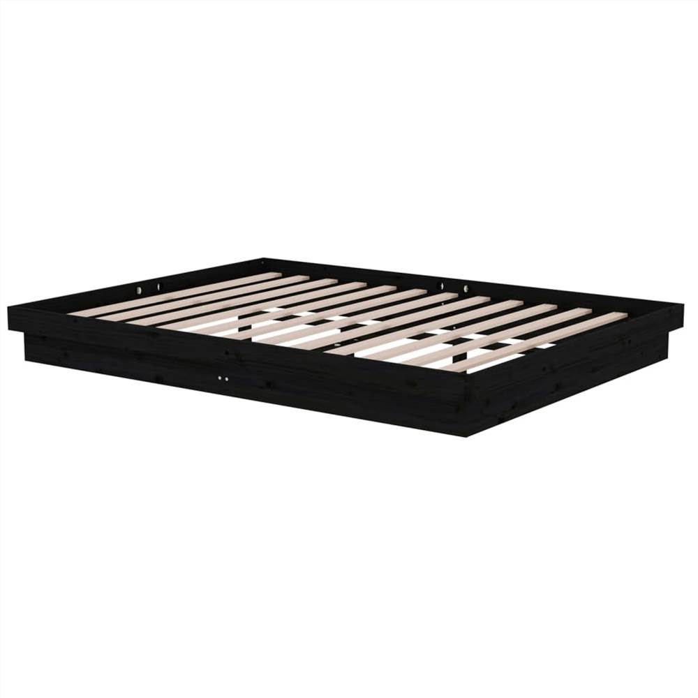Bed Frame Black Solid Wood Pine 150x200 cm 5FT King Size