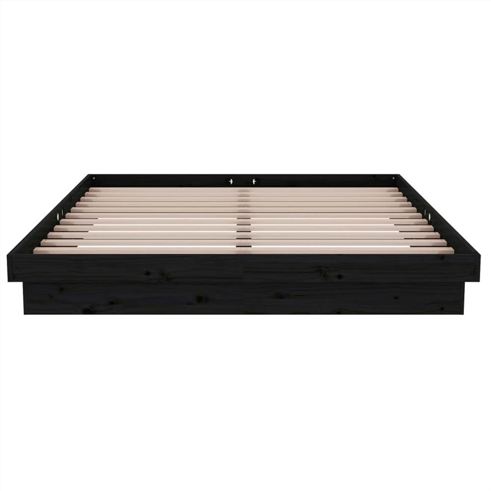 Bed Frame Black Solid Wood Pine 150x200 cm 5FT King Size