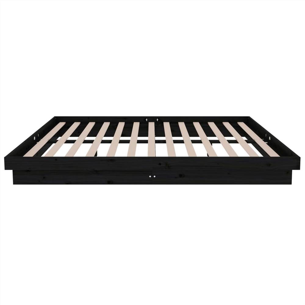 Bed Frame Black Solid Wood Pine 150x200 cm 5FT King Size