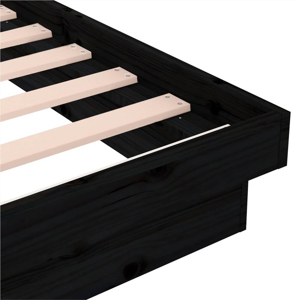 Bed Frame Black Solid Wood Pine 150x200 cm 5FT King Size