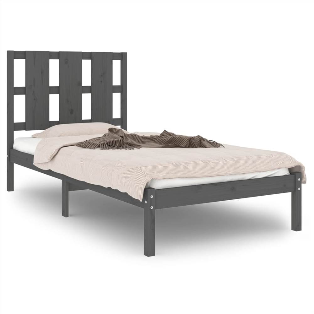 Bed Frame Grey Solid Wood Pine 90x200 cm