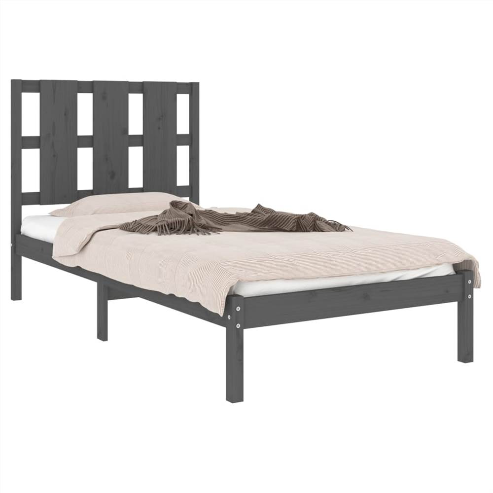 Bed Frame Grey Solid Wood Pine 90x200 cm