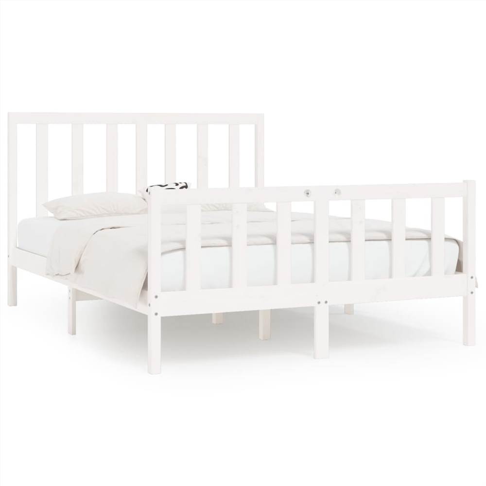 Bed Frame White Solid Wood 150x200 cm 5FT King Size