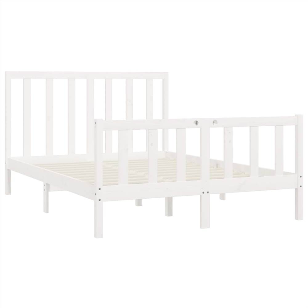 Bed Frame White Solid Wood 150x200 cm 5FT King Size