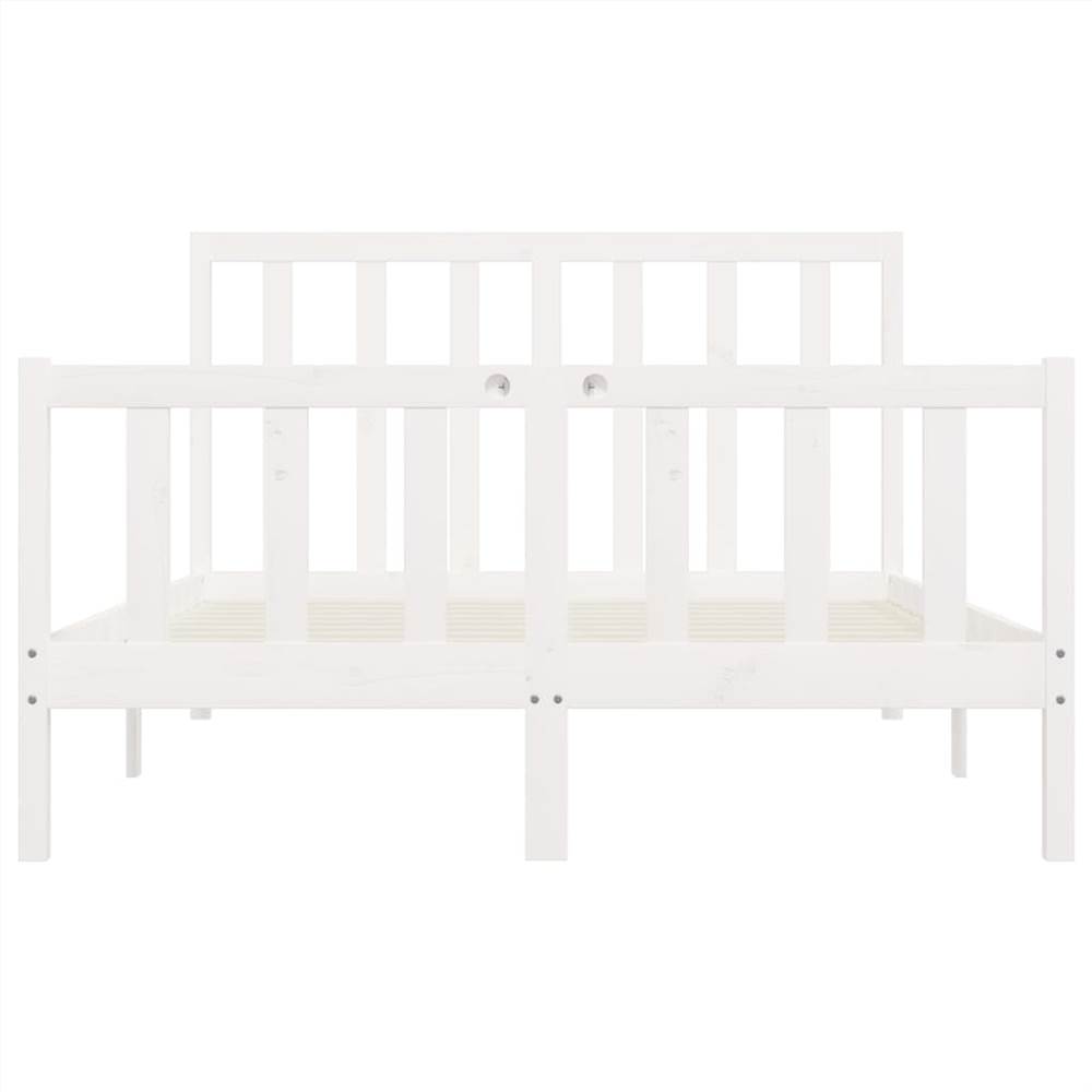 Bed Frame White Solid Wood 150x200 cm 5FT King Size