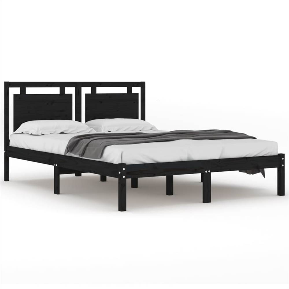 Bed Frame Black Solid Wood 120x190 cm 4FT Small Double