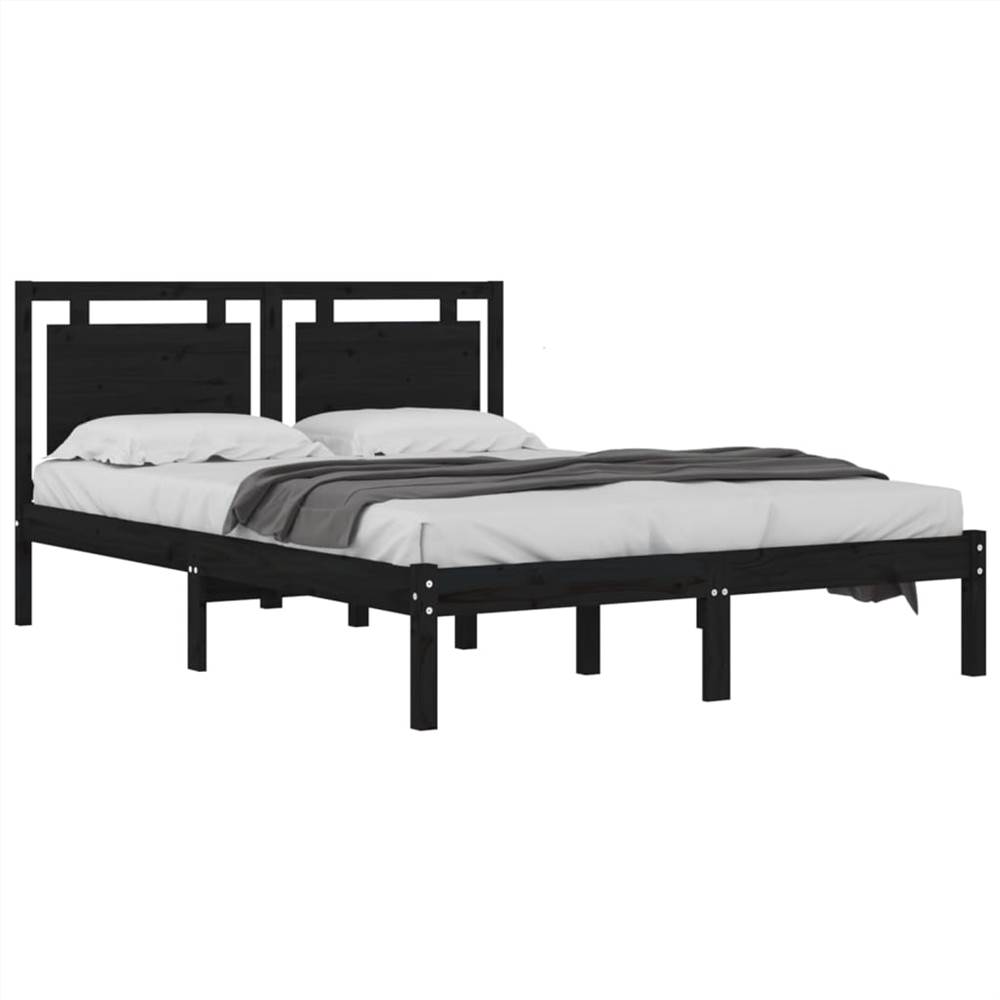 Bed Frame Black Solid Wood 120x190 cm 4FT Small Double