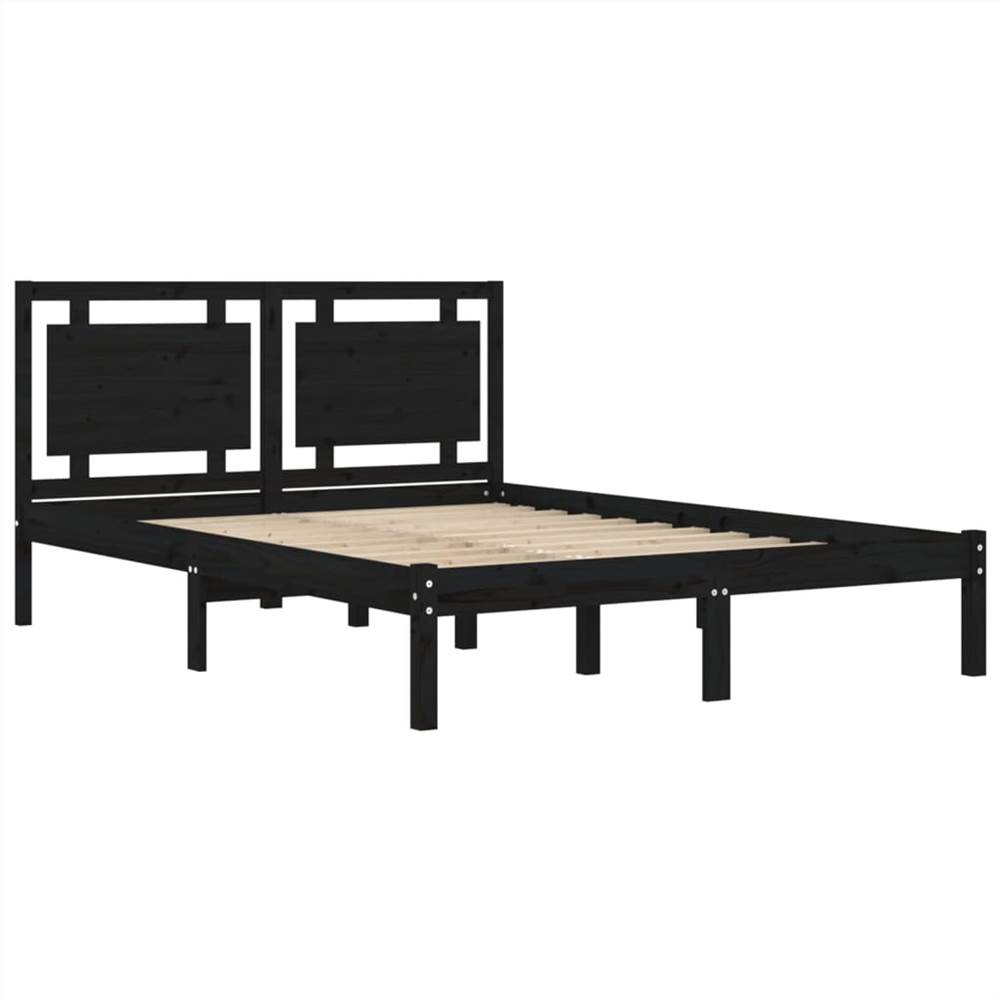 Bed Frame Black Solid Wood 120x190 cm 4FT Small Double