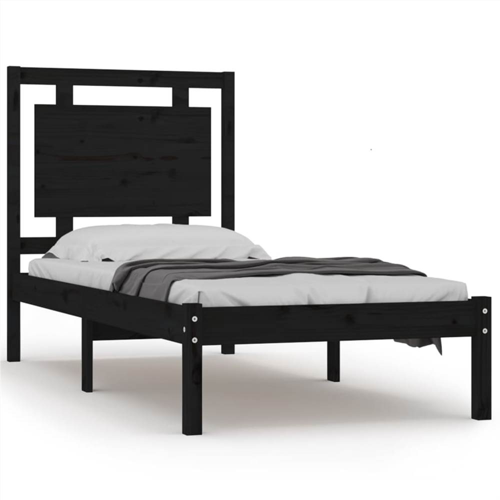 Bed Frame Black Solid Wood 90x190 cm 3FT Single