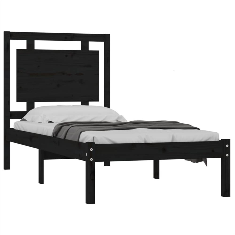 Bed Frame Black Solid Wood 90x190 cm 3FT Single