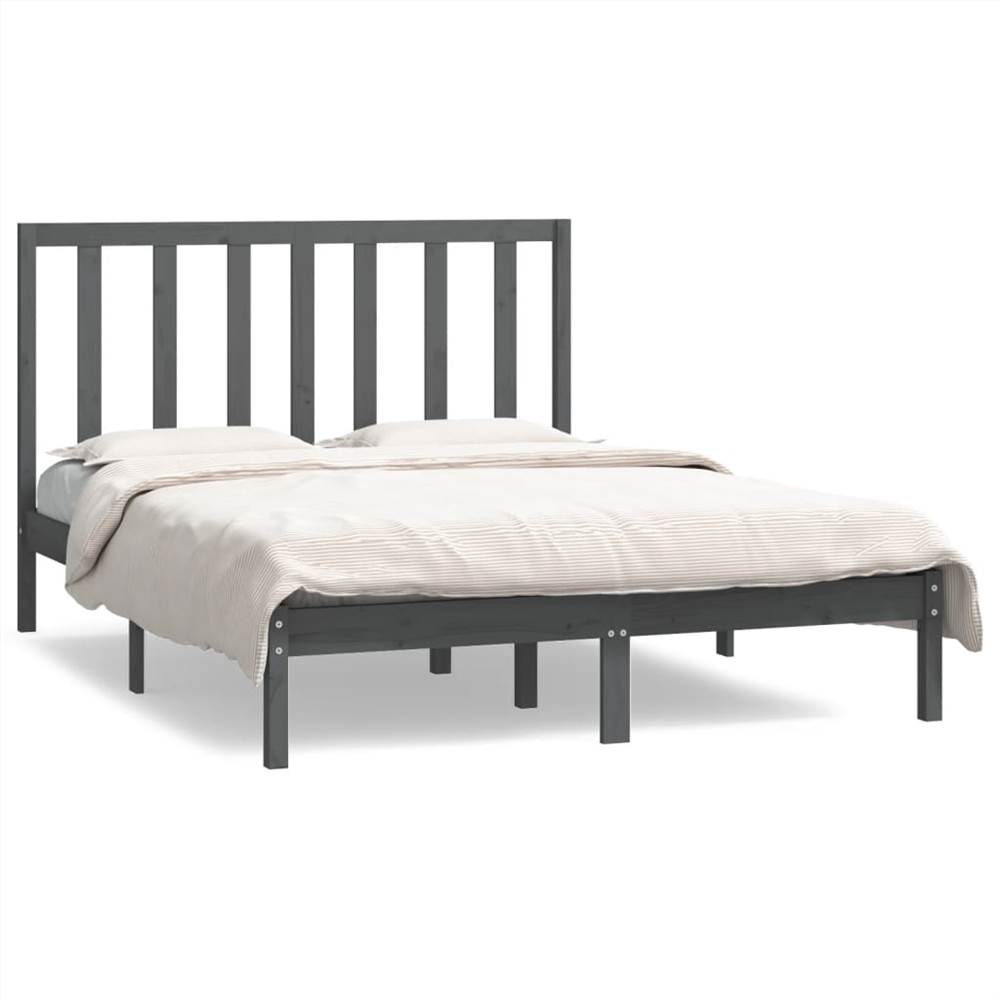 Bed Frame Grey Solid Wood Pine 135x190 cm 4FT6 Double