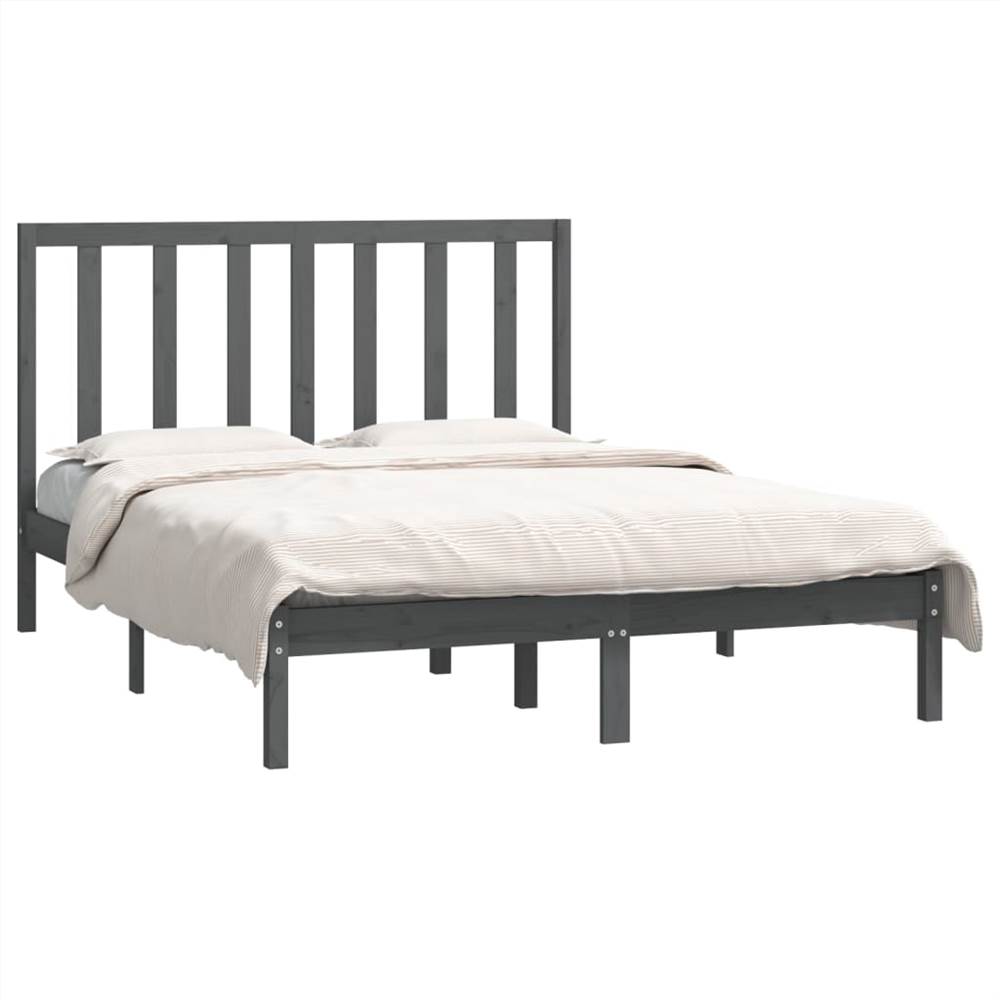 Bed Frame Grey Solid Wood Pine 135x190 cm 4FT6 Double