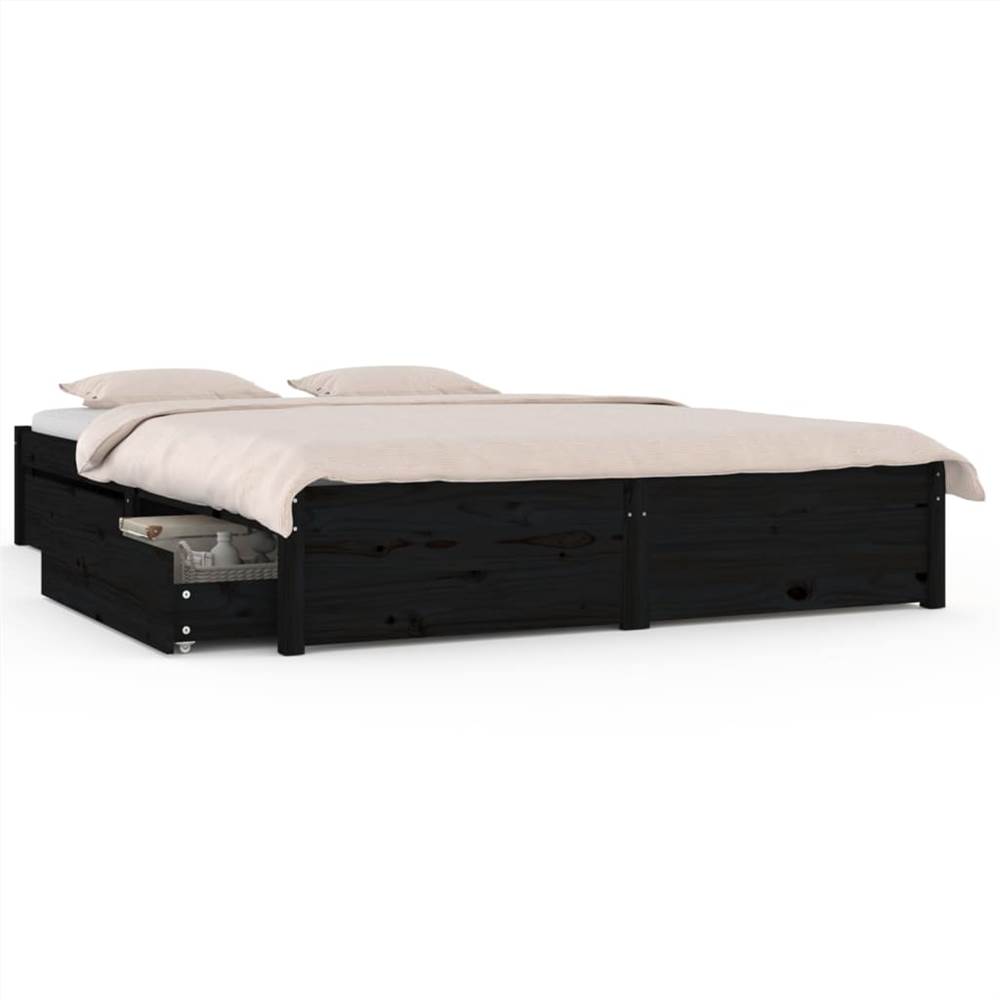 Bed Frame with Drawers Black 150x200 cm 5FT King Size