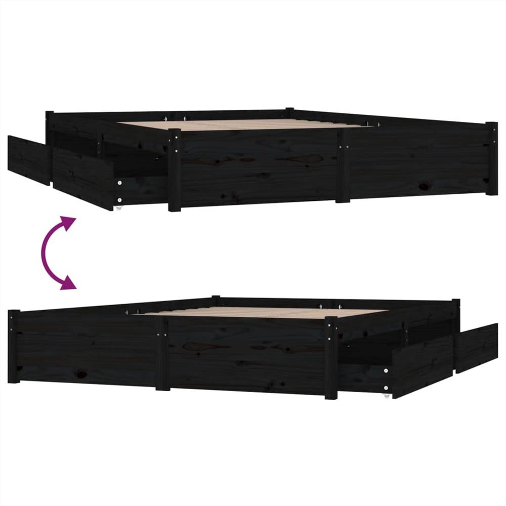Bed Frame with Drawers Black 150x200 cm 5FT King Size