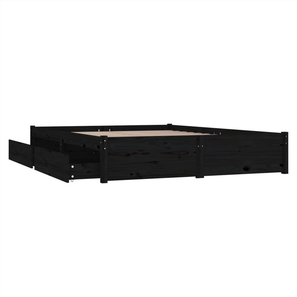 Bed Frame with Drawers Black 150x200 cm 5FT King Size