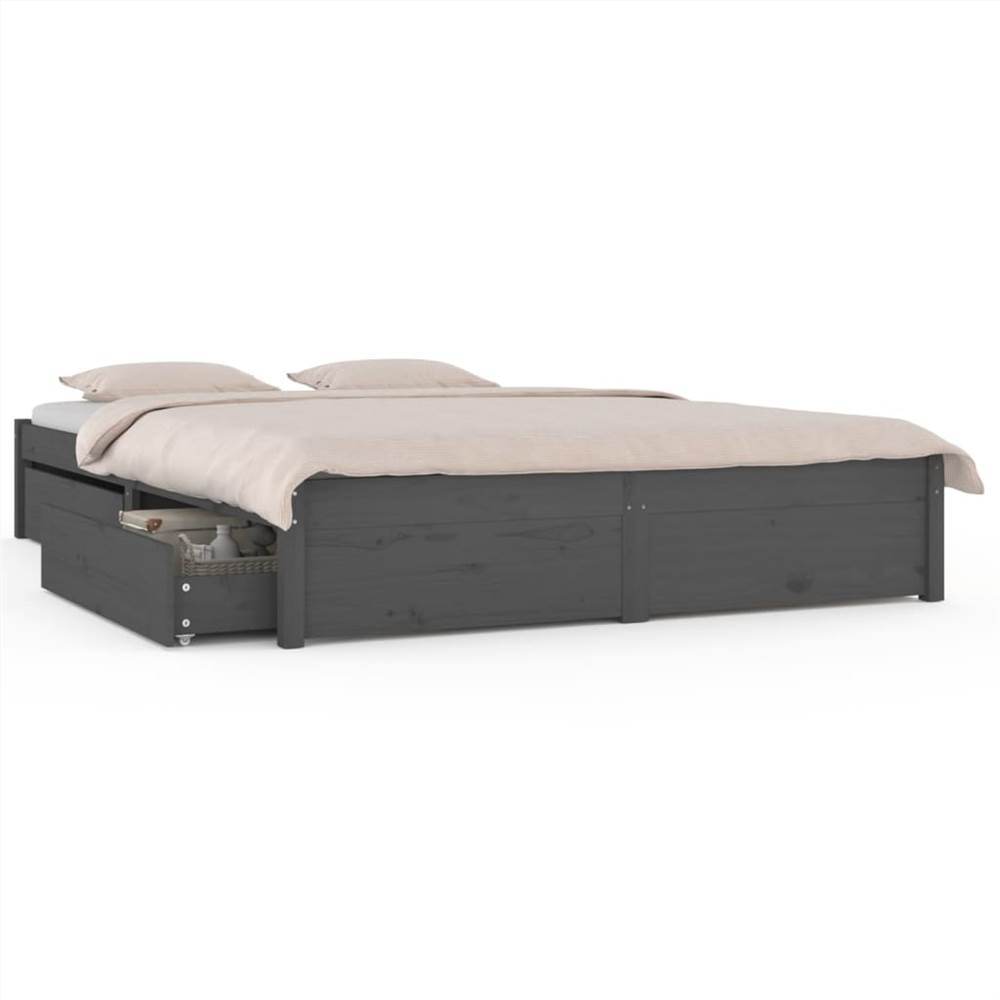 Bed Frame with Drawers Grey 140x190 cm