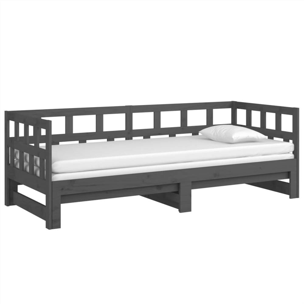 Pull-out Day Bed Grey Solid Wood Pine 2x(90x190) cm