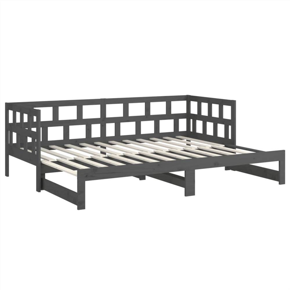 Pull-out Day Bed Grey Solid Wood Pine 2x(90x190) cm
