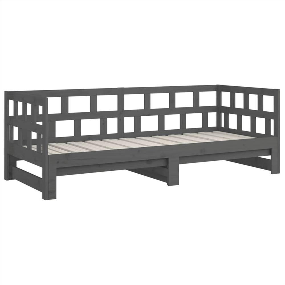 Pull-out Day Bed Grey Solid Wood Pine 2x(90x190) cm