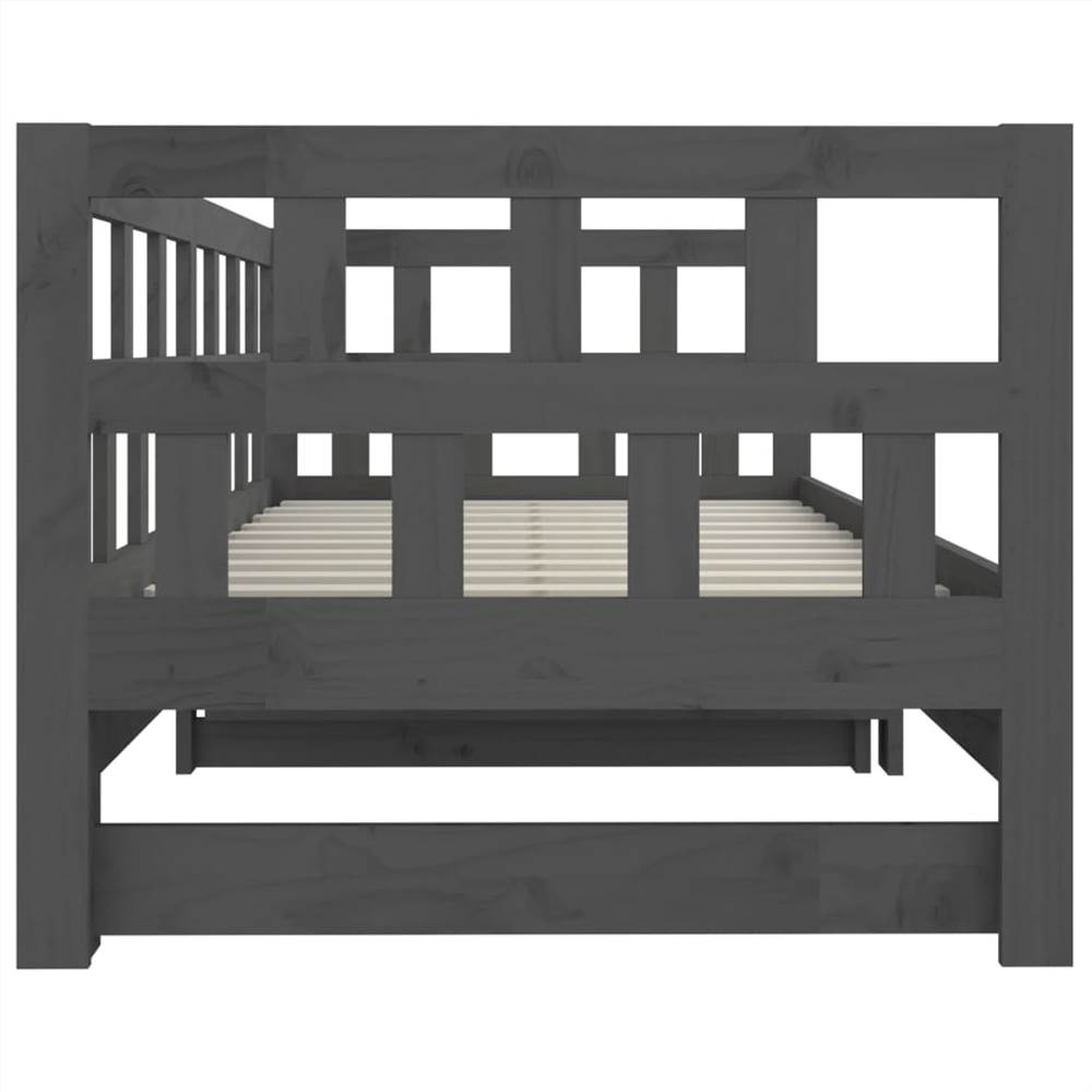 Pull-out Day Bed Grey Solid Wood Pine 2x(90x190) cm
