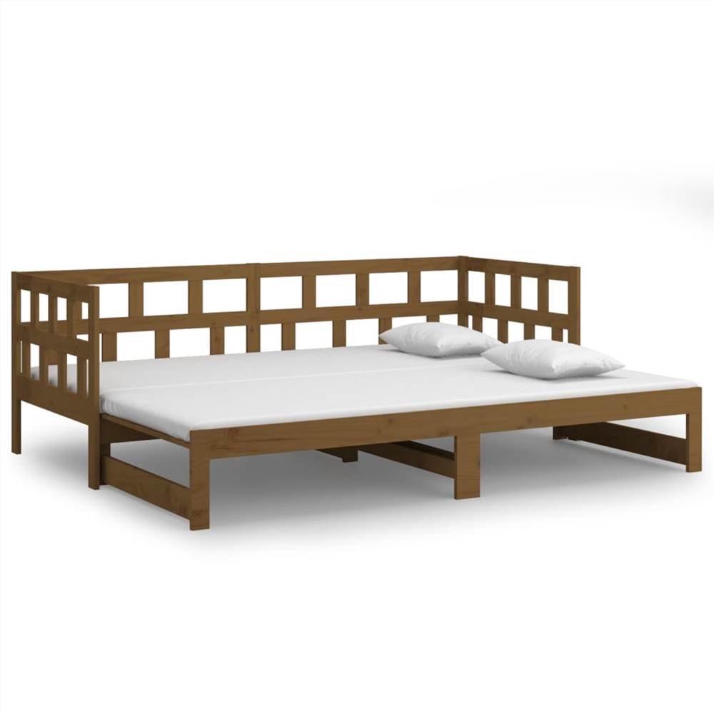 Pull-out Day Bed Honey Brown Solid Wood Pine 2x(90x190) cm