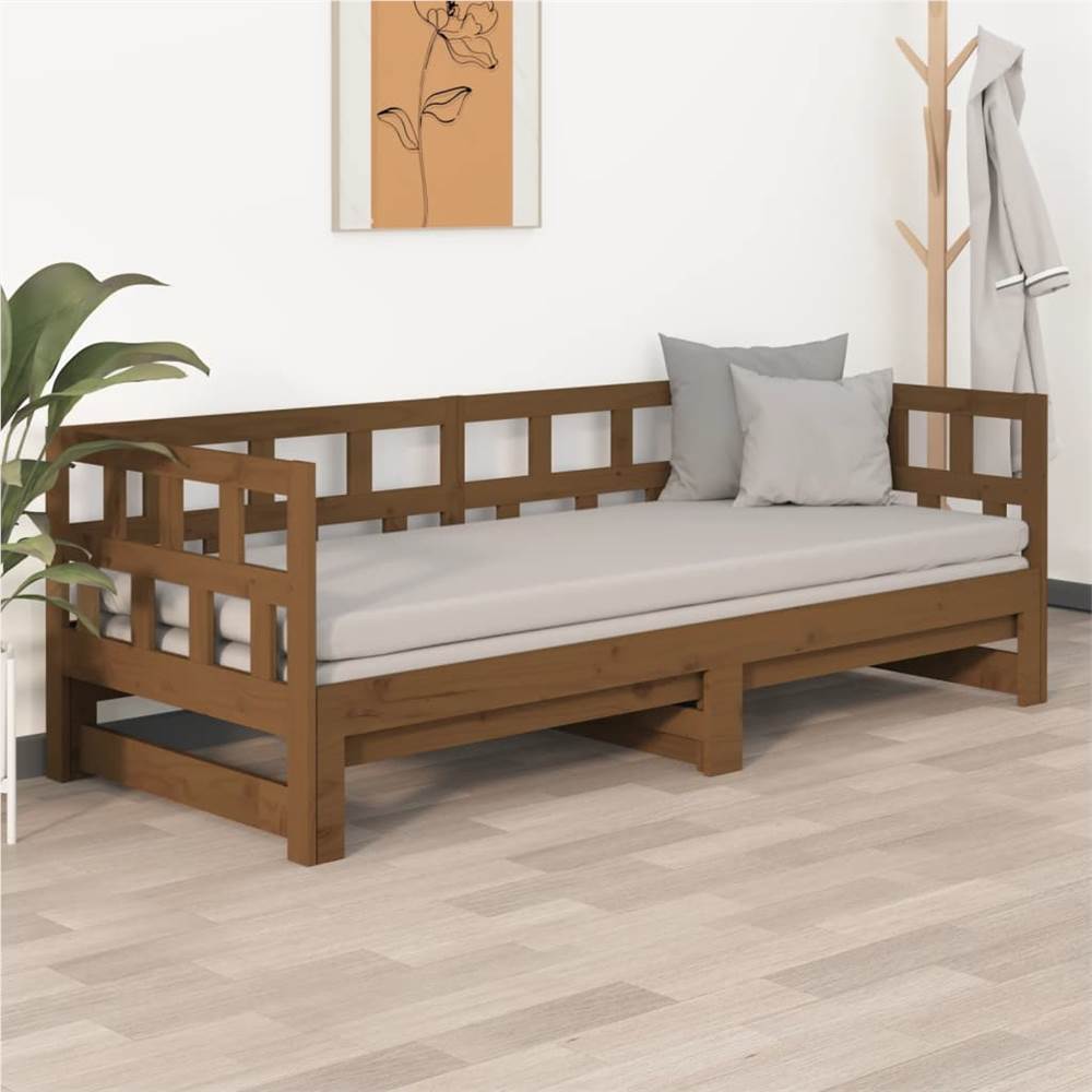 Pull-out Day Bed Honey Brown Solid Wood Pine 2x(90x190) cm