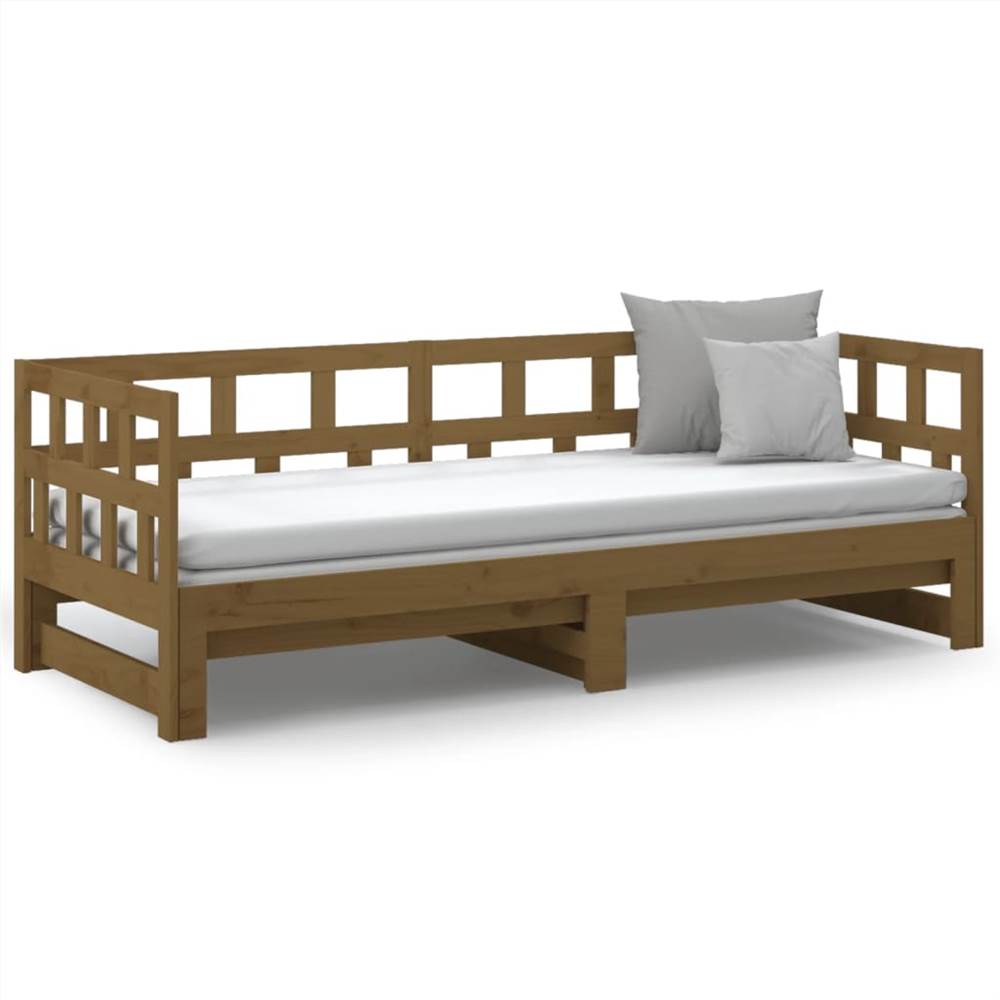 Pull-out Day Bed Honey Brown Solid Wood Pine 2x(90x190) cm