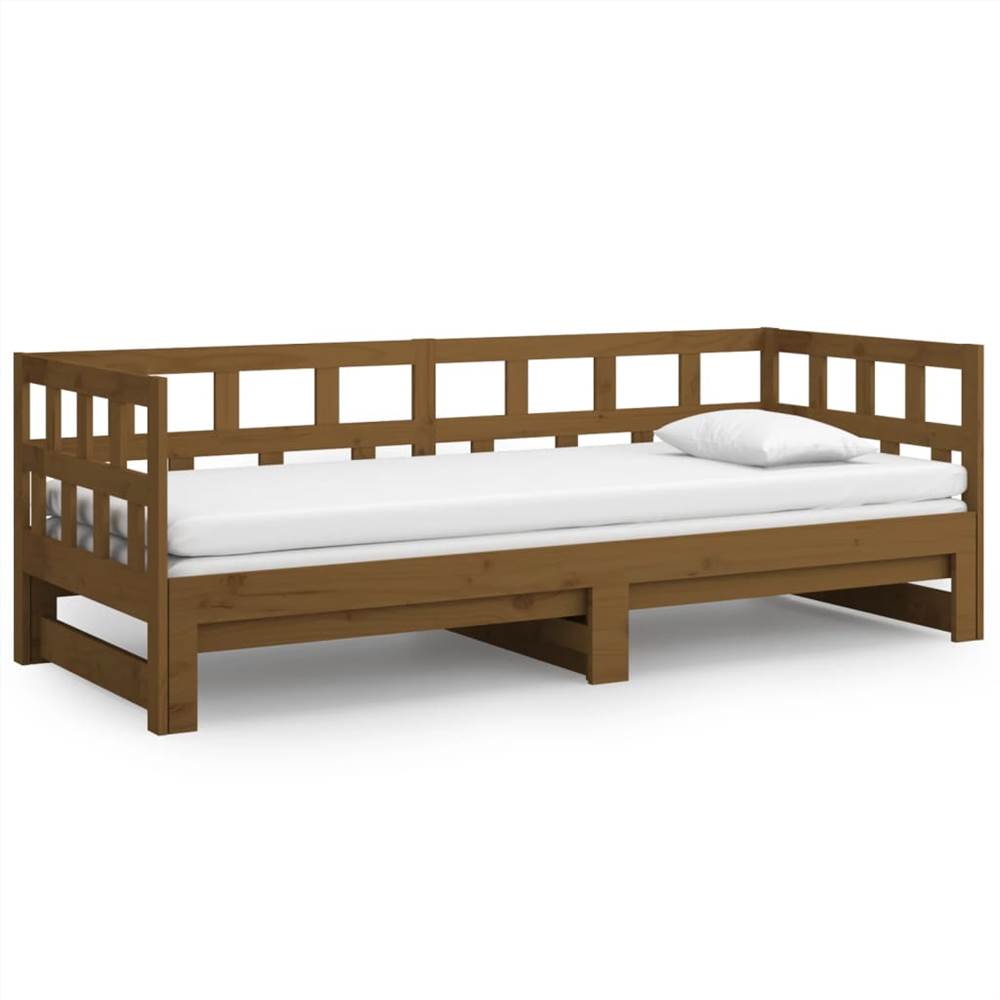 Pull-out Day Bed Honey Brown Solid Wood Pine 2x(90x190) cm