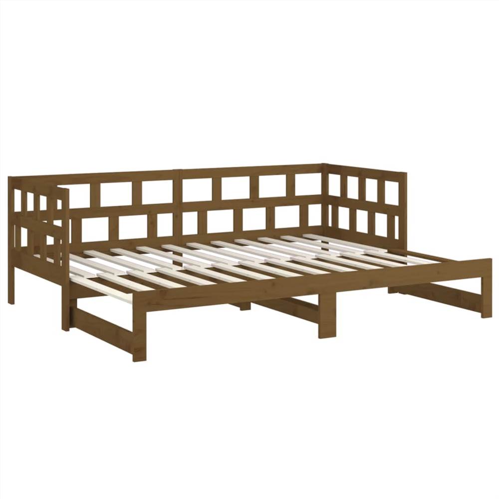 Pull-out Day Bed Honey Brown Solid Wood Pine 2x(90x190) cm