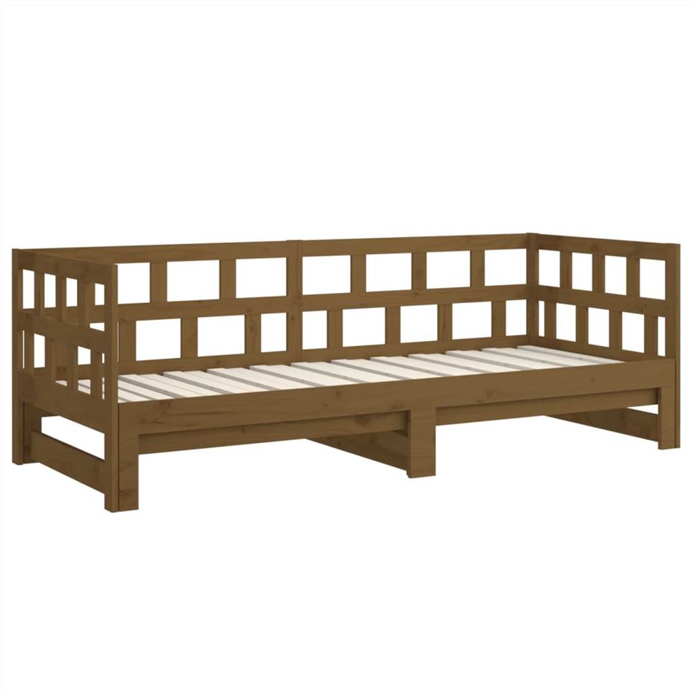 Pull-out Day Bed Honey Brown Solid Wood Pine 2x(90x190) cm
